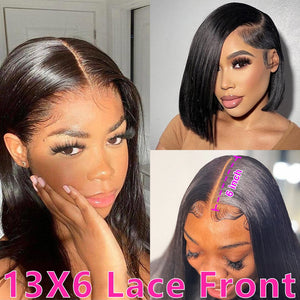 Zetvaa 13x4 13x6 Lace Front Wig Short Bob Wigs Straight Lace Front Human Hair Wigs For Women Pre Pluck With Baby Hair Glueless Wig Remy