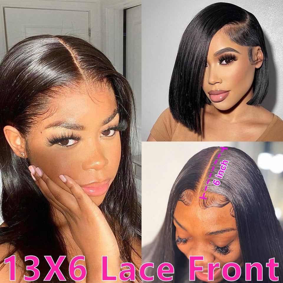 Zetvaa 13x4 13x6 Lace Front Wig Short Bob Wigs Straight Lace Front Human Hair Wigs For Women Pre Pluck With Baby Hair Glueless Wig Remy