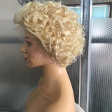 Zetvaa wig BOB / 8inches / United States, 180% 150/180 Density 13x6 Blonde Brazilian Curly Wig